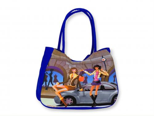 Сумка пляжная "Девушки на автомобиле" (49х36х12см)  шт/упак У-2201 - фото 1